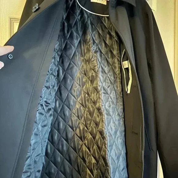 JOSEPH ABBOUD MENS BLACK TRENCH COAT JACKET SUIT OVERCOAT SIZE 46 L WINTER